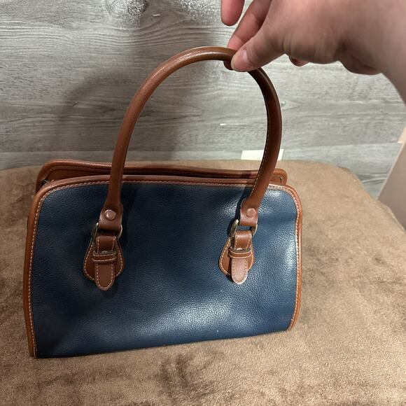 Vintage Carriage House Leather Purse Handbag Tan & Navy Many Pockets - Picture 10 of 16